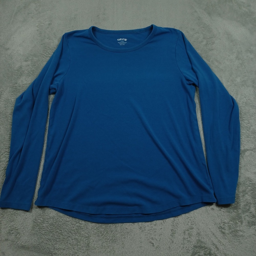 Orvis Top Womens Large Blue Basic Minimal Preppy Simple‎ Pima Cotton Blend